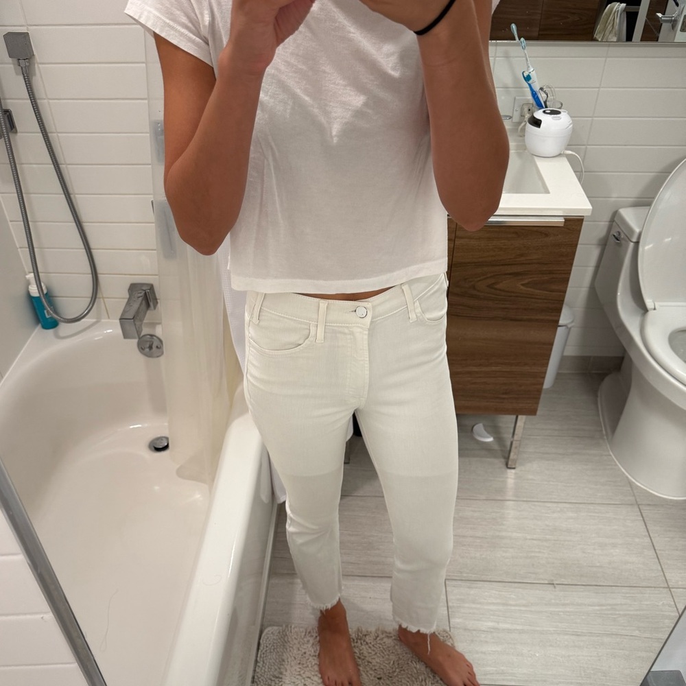 MOTHER Cream Ankle Fray Jeans
